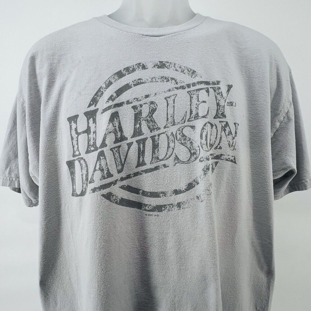 Harley Davidson Distressed Logo OC Lakewood NJ Gray T Shirt Mens L Double Sided